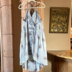 Free People Blue Floral Dress with Leather Braided Straps Size M